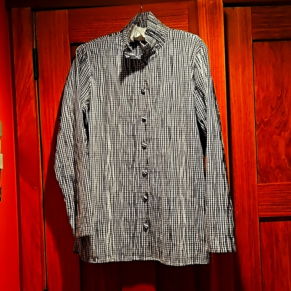 Foxcroft mini black/white gingham shirt jacket.
